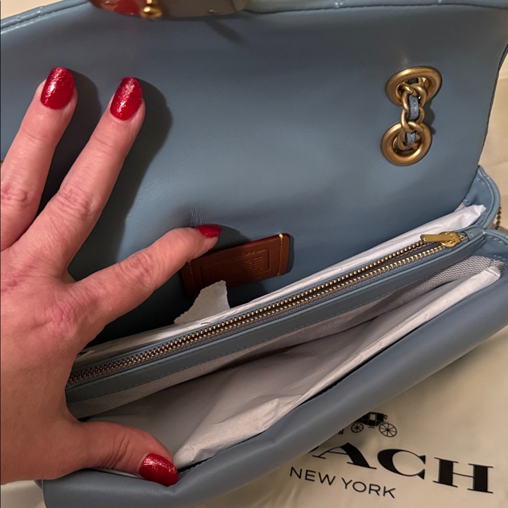 Coach Quilted Shoulder Bag in Light Blue with Gold Hardware - Picture 9 of 11